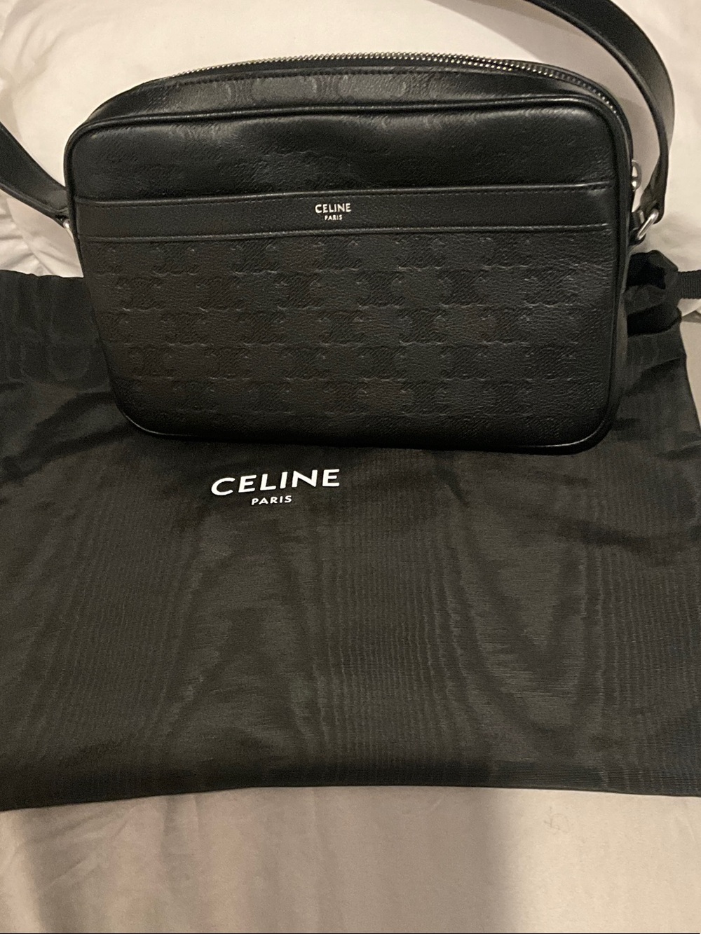 Celine Black Embossed Leather Messenger Bag - Picture 2 of 2
